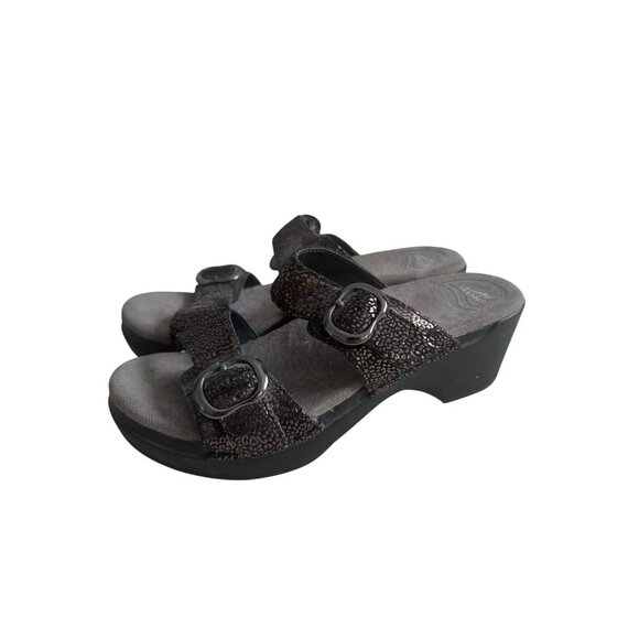 DANSKO Black Silver Metallic Leather Sandals Size 37 / 6.5 - Picture 3 of 8